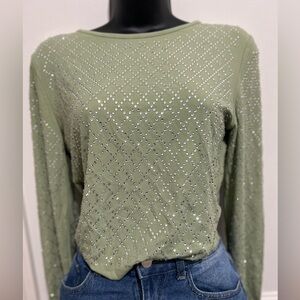 Chic Olive Embellished Long Sleeve Top